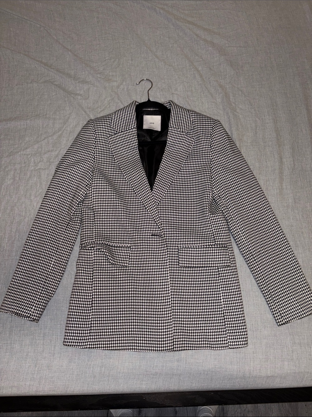 Mango Black & White Houndstooth Blazer